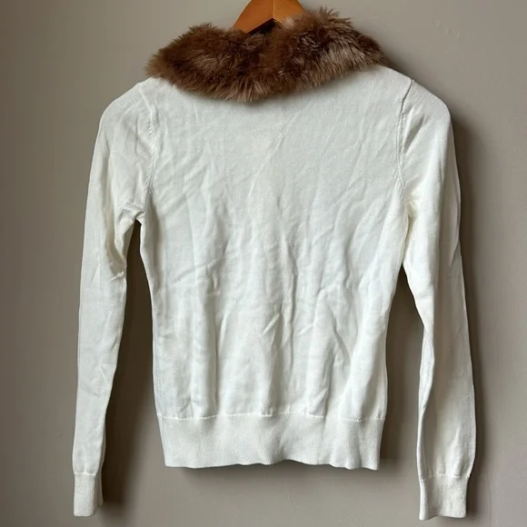 BANANA REPUBLIC FACTORY brown faux fur colored white cardigan sweater size S - Picture 5 of 5